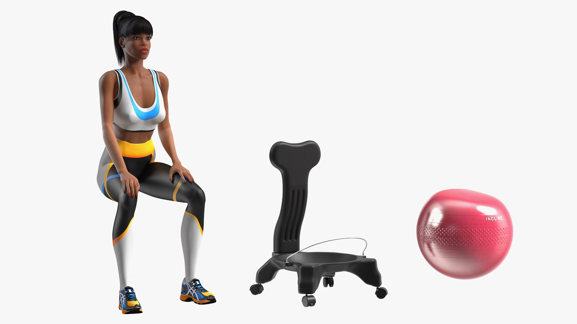 Girl Sitting on Balancing Chair Black 3D