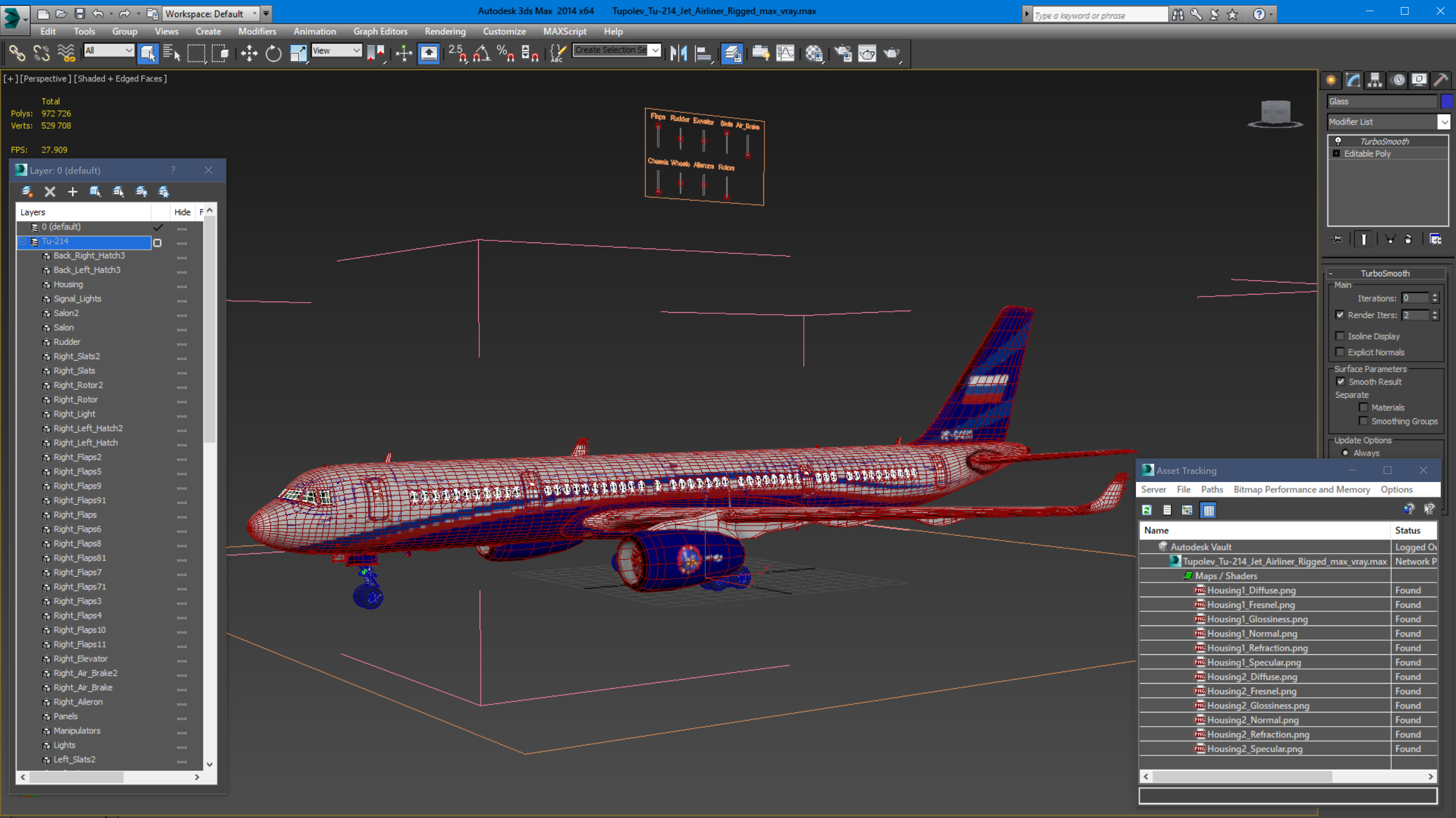 Tupolev Tu-214 Jet Airliner Rigged 3D model