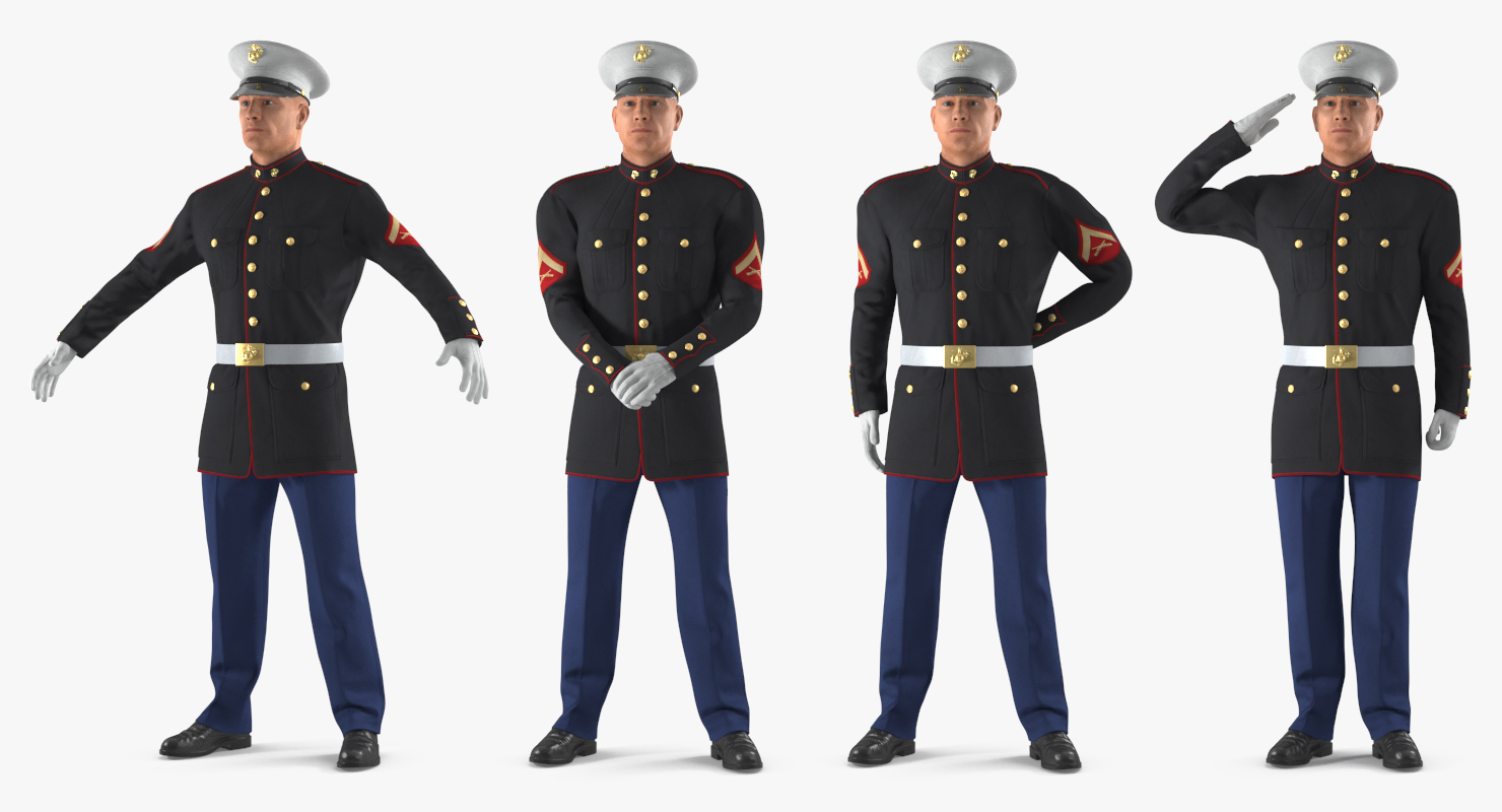 3D US Marine Corps Soldier in Parade Uniform Rigged model