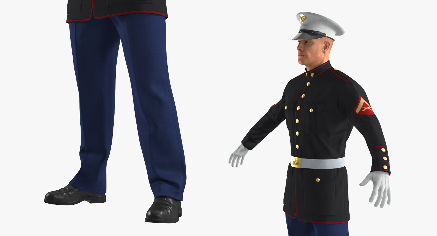 3D US Marine Corps Soldier in Parade Uniform Rigged model