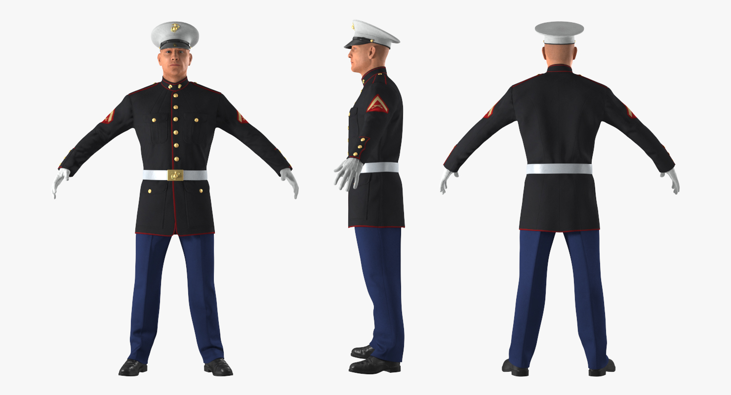 3D US Marine Corps Soldier in Parade Uniform Rigged model