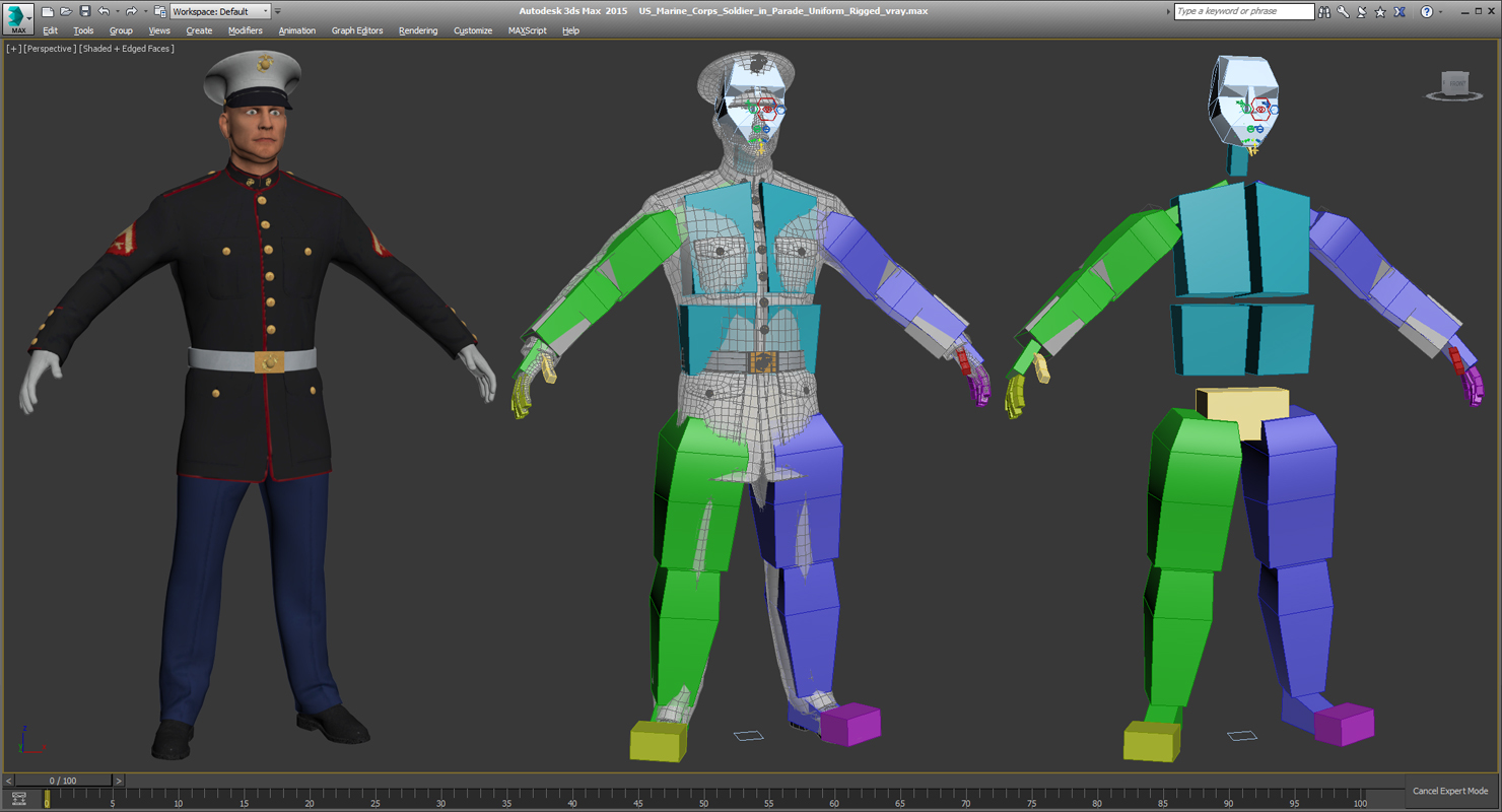 3D US Marine Corps Soldier in Parade Uniform Rigged model