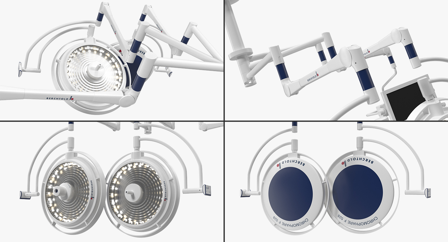 Berchtold Chromophare Ceiling Mount Two Surgical Light with Monitor Rigged 3D model