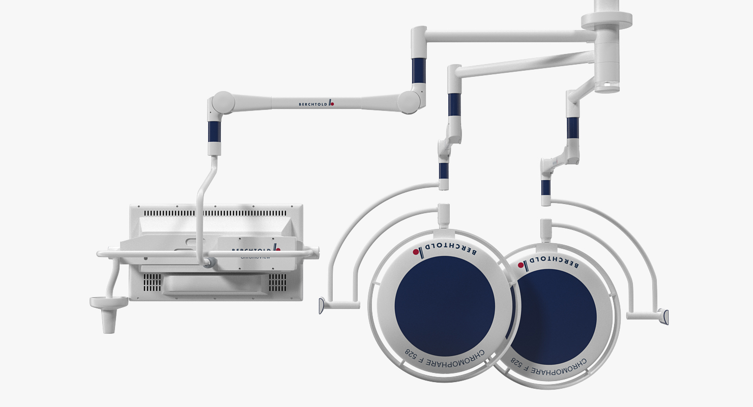 Berchtold Chromophare Ceiling Mount Two Surgical Light with Monitor Rigged 3D model