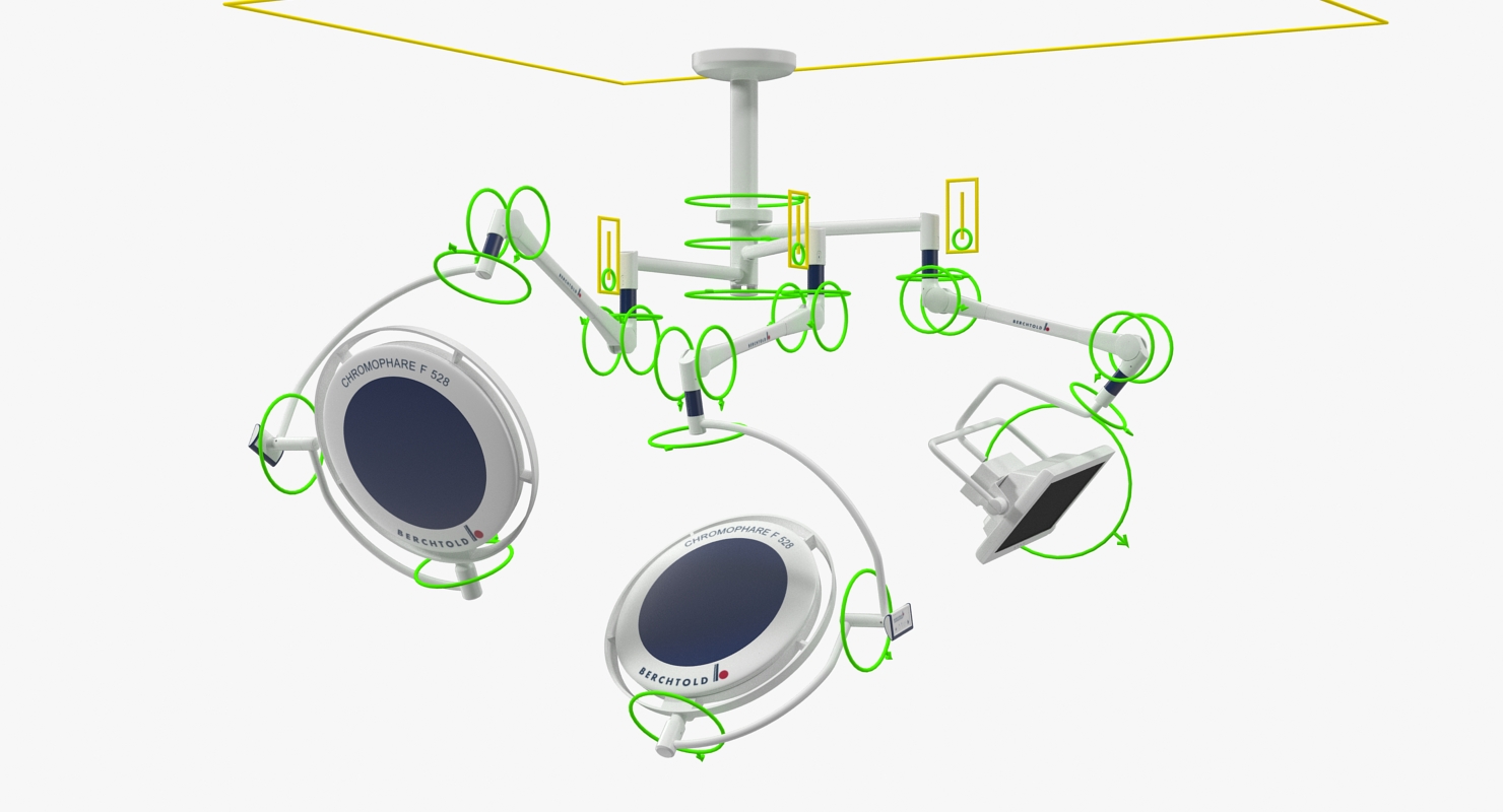 Berchtold Chromophare Ceiling Mount Two Surgical Light with Monitor Rigged 3D model