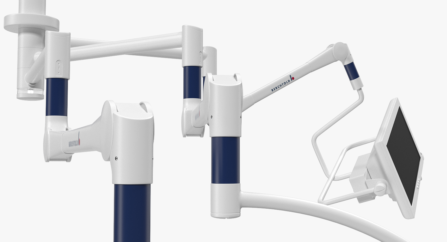 Berchtold Chromophare Ceiling Mount Two Surgical Light with Monitor Rigged 3D model