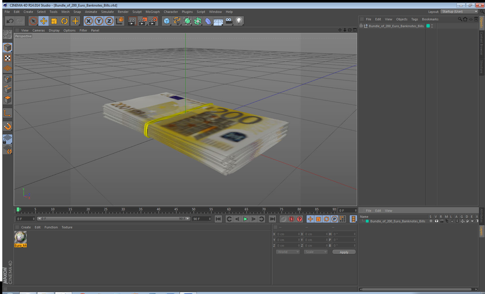 Bundle of 200 Euro Banknotes Bills 3D model