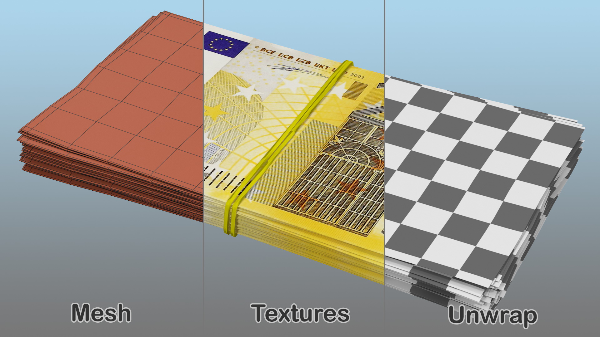 Bundle of 200 Euro Banknotes Bills 3D model