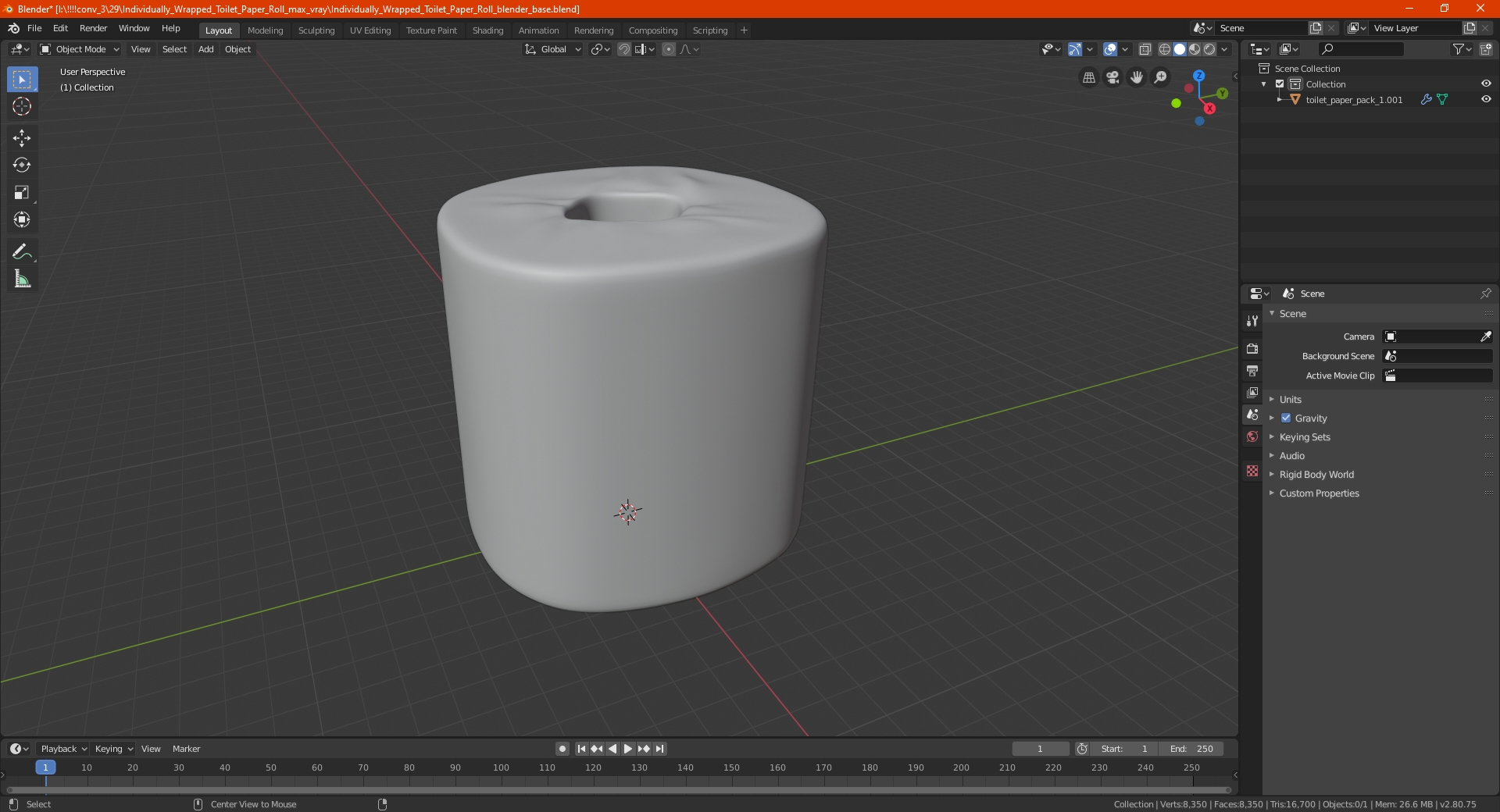3D Individually Wrapped Toilet Paper Roll model