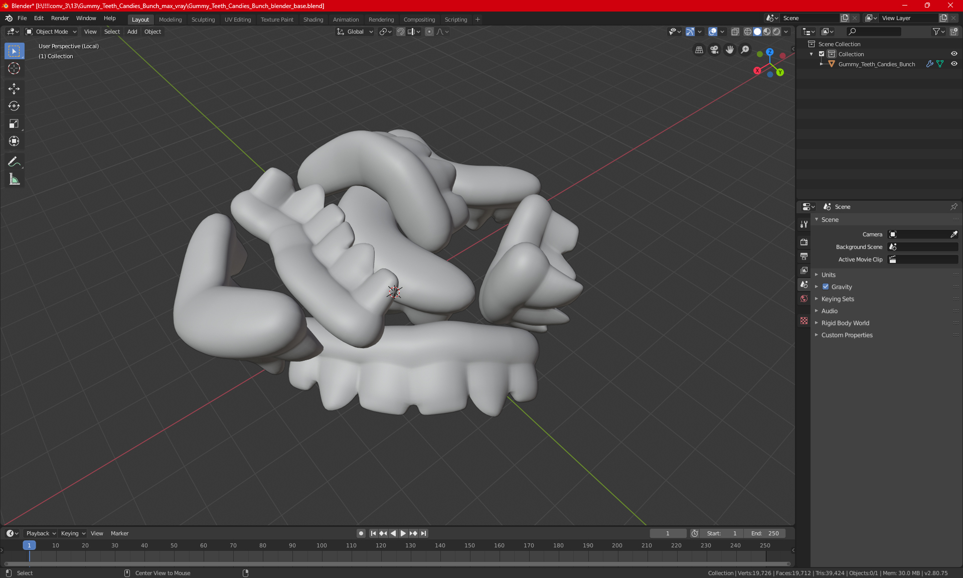 3D model Gummy Teeth Candies Bunch