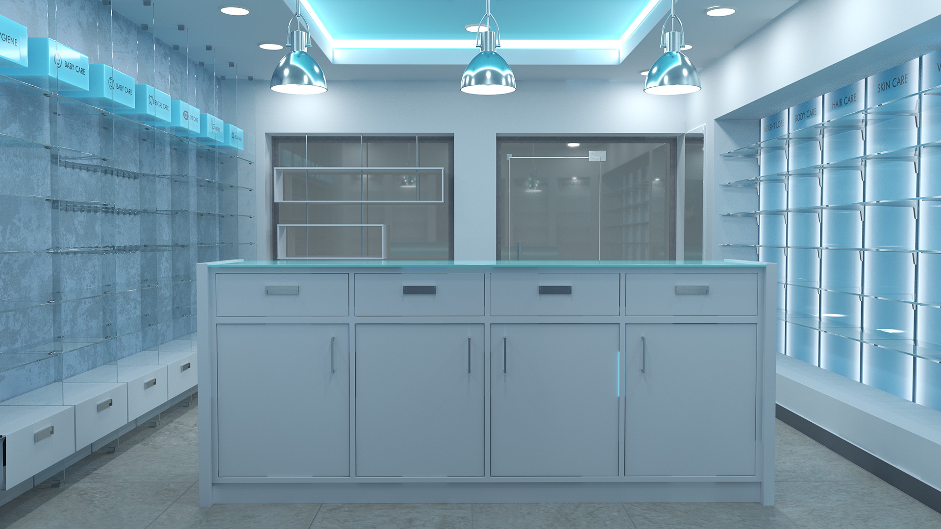 3D Pharmacy Store Interior Blue model