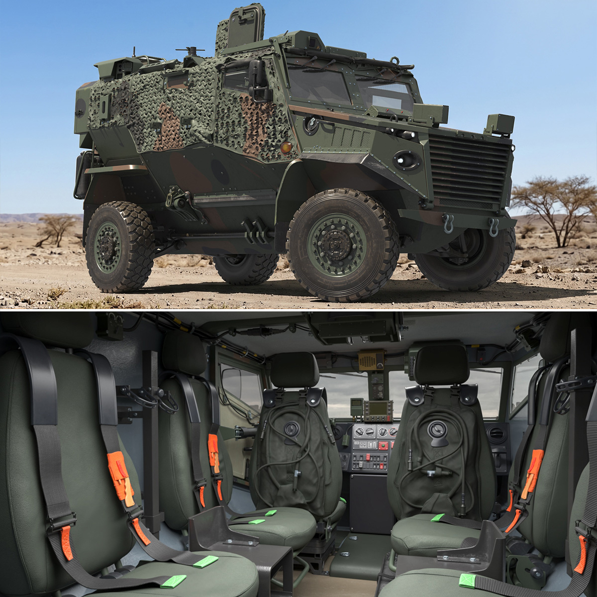 Armored Patrol Vehicle Camo with Interior Rigged