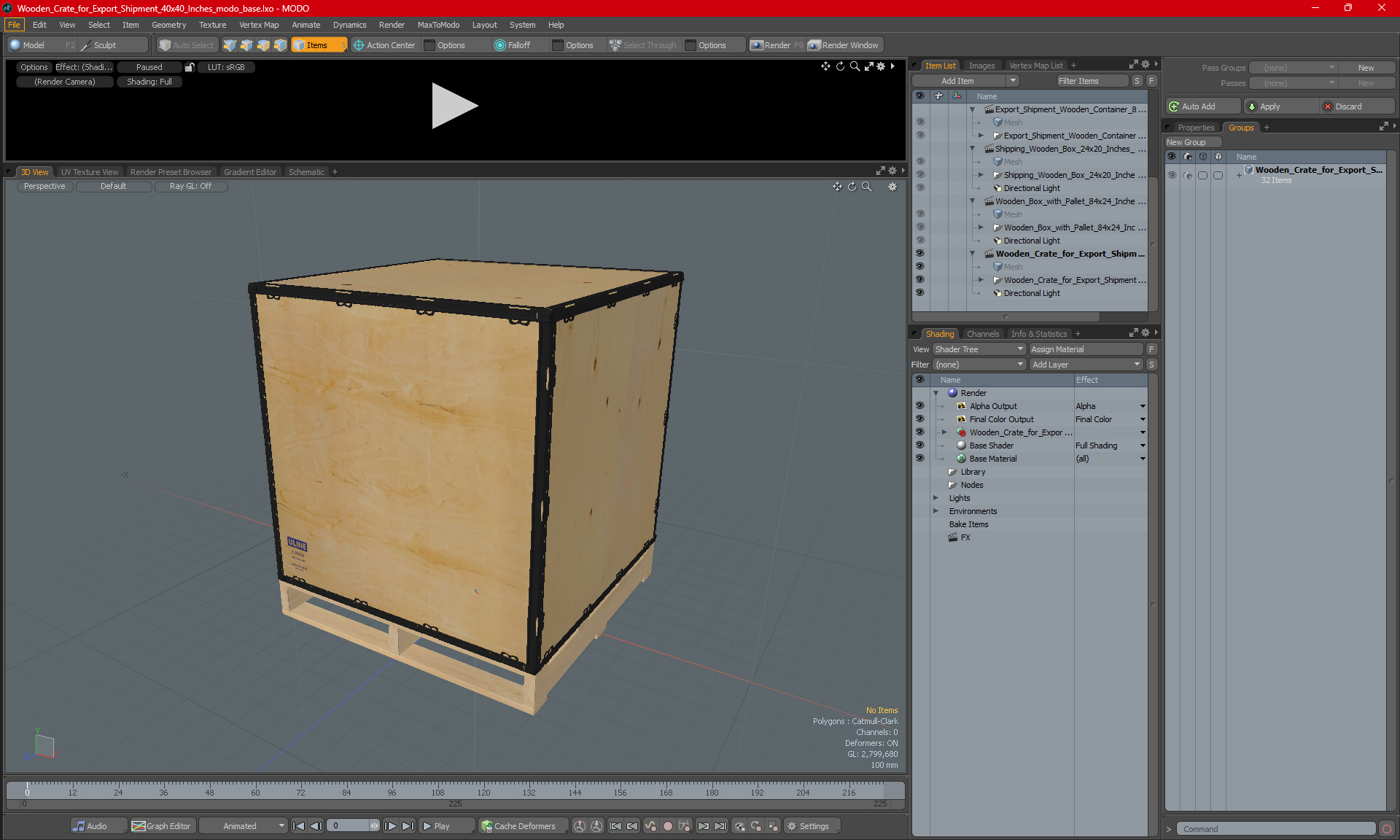 3D model Wooden Crate for Export Shipment 40x40 Inches