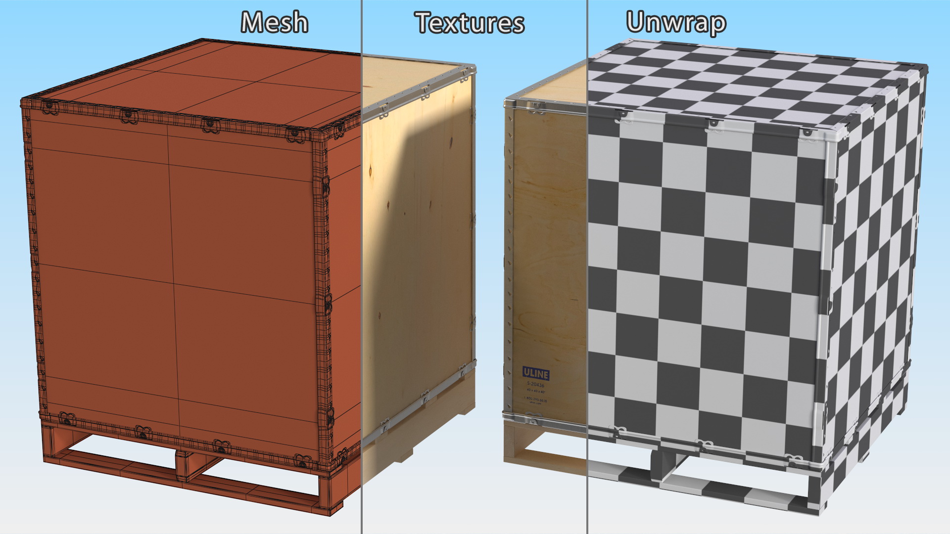 3D model Wooden Crate for Export Shipment 40x40 Inches