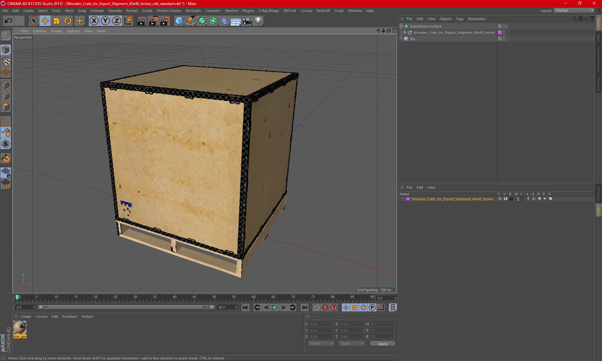 3D model Wooden Crate for Export Shipment 40x40 Inches