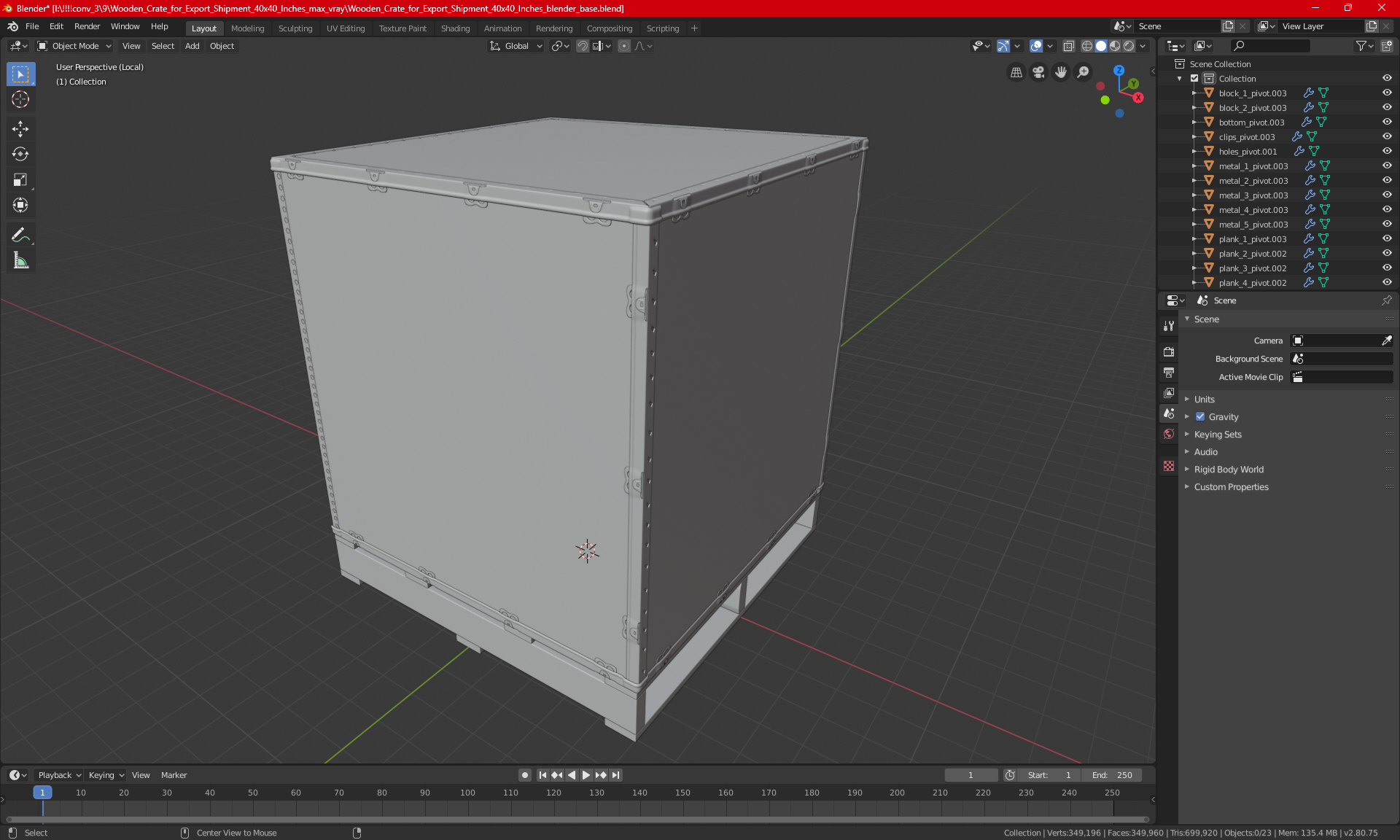 3D model Wooden Crate for Export Shipment 40x40 Inches