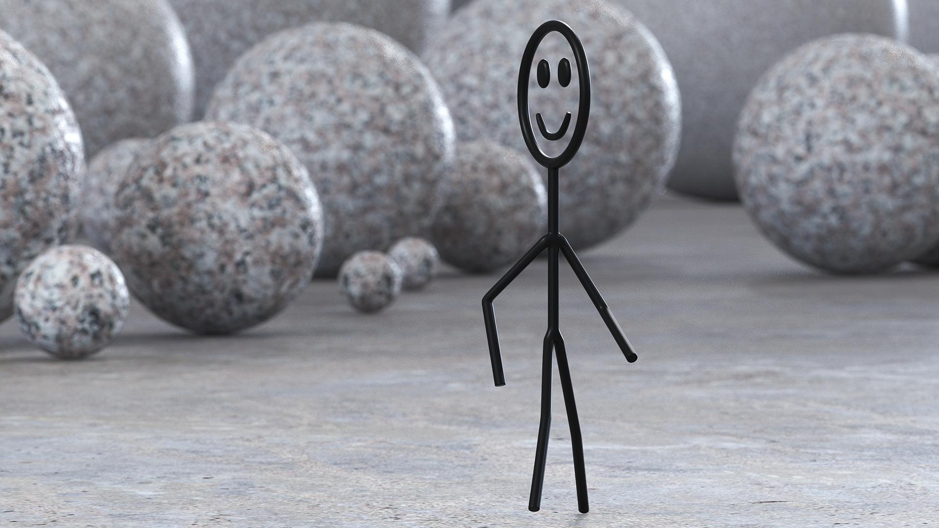 Cartoon Stickman Figure Walking Pose Black 3D