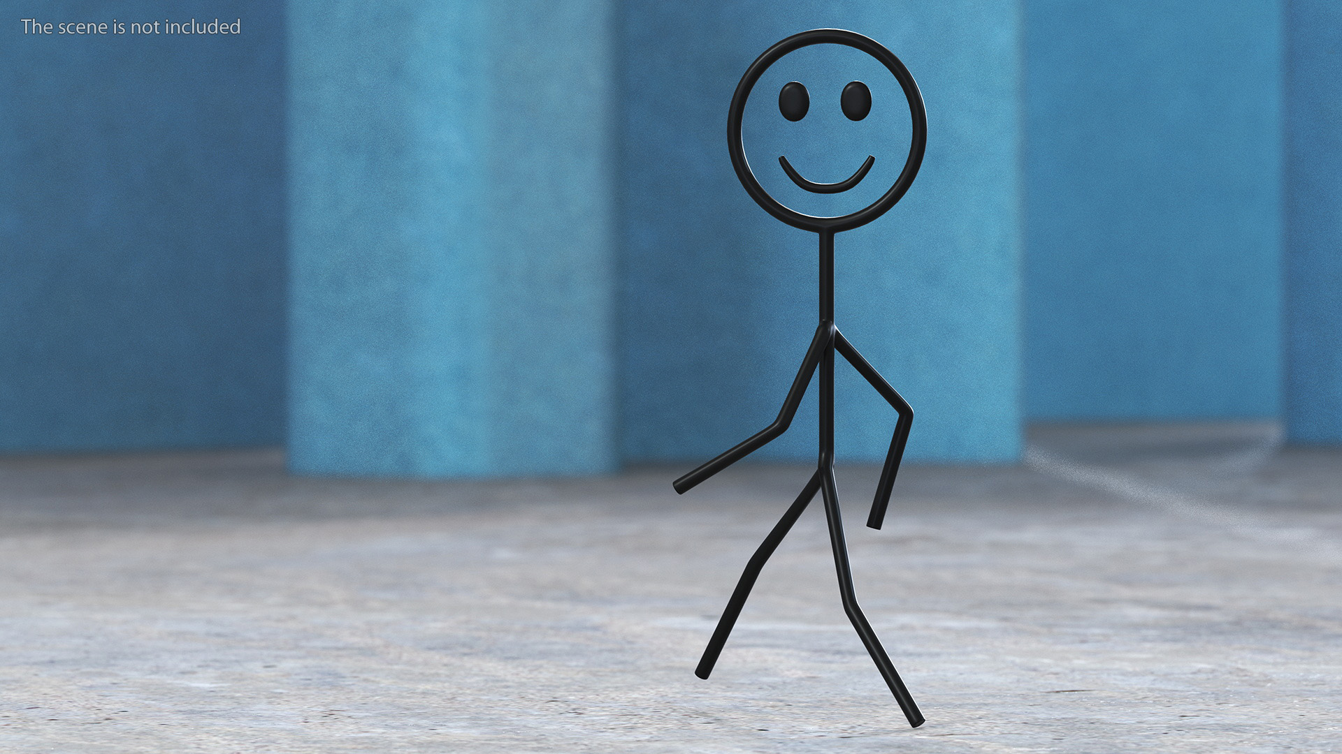 Cartoon Stickman Figure Walking Pose Black 3D