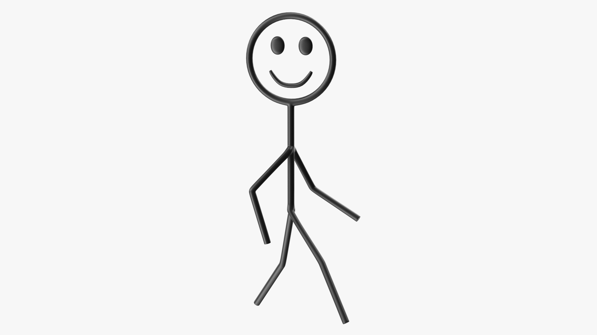 Cartoon Stickman Figure Walking Pose Black 3D