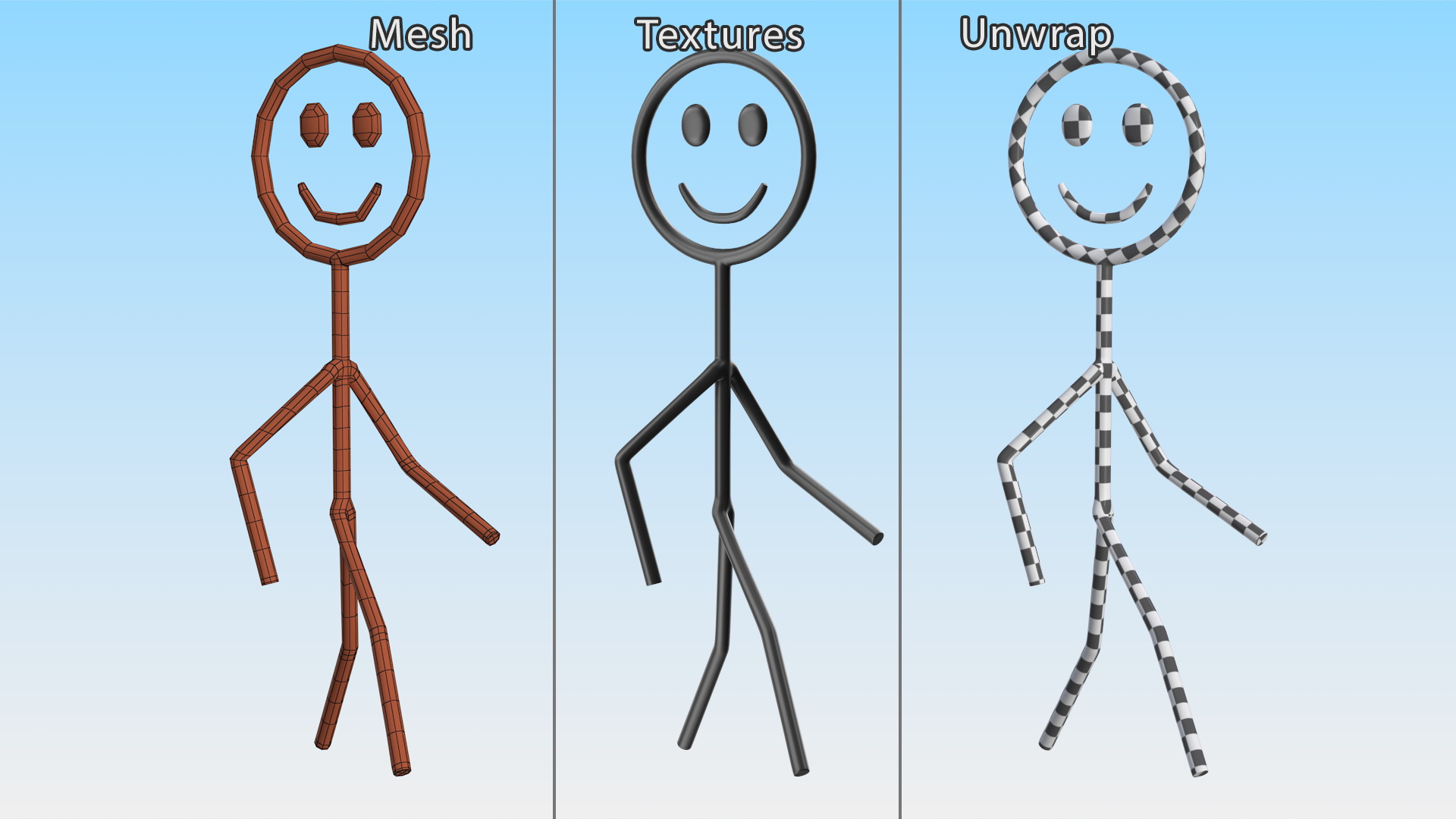 Cartoon Stickman Figure Walking Pose Black 3D