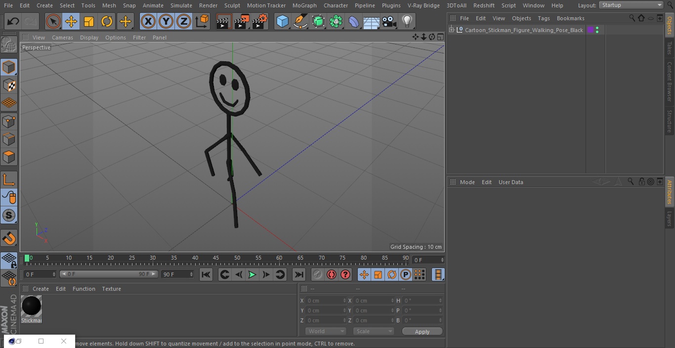 Cartoon Stickman Figure Walking Pose Black 3D
