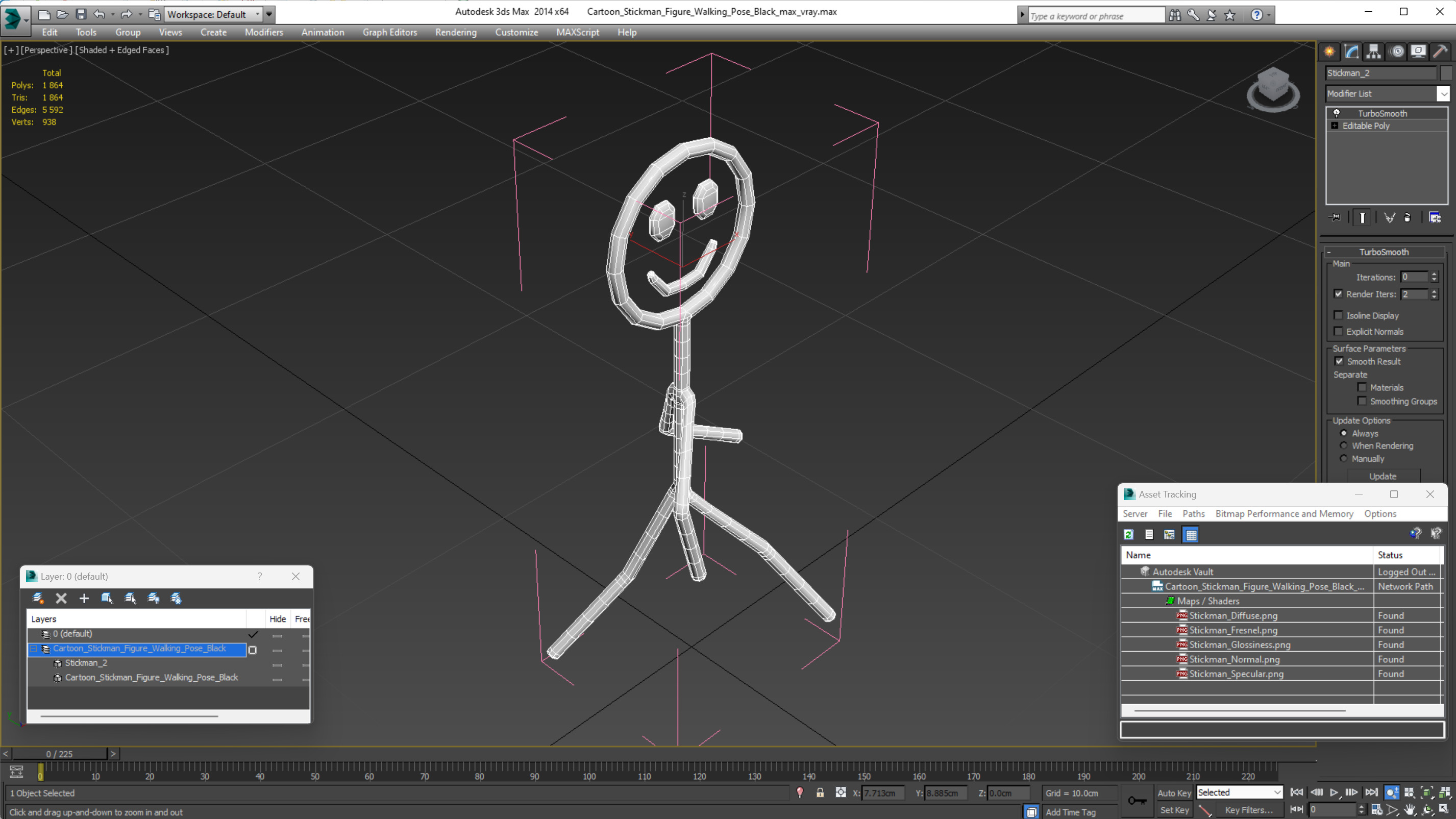 Cartoon Stickman Figure Walking Pose Black 3D