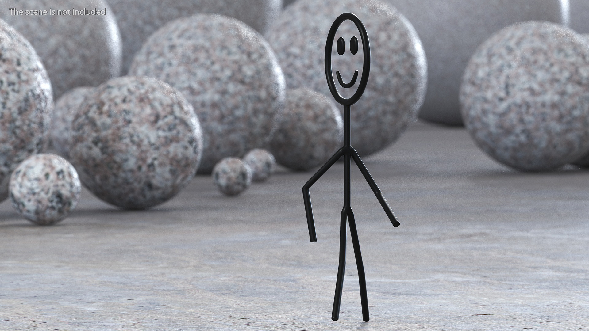 Cartoon Stickman Figure Walking Pose Black 3D