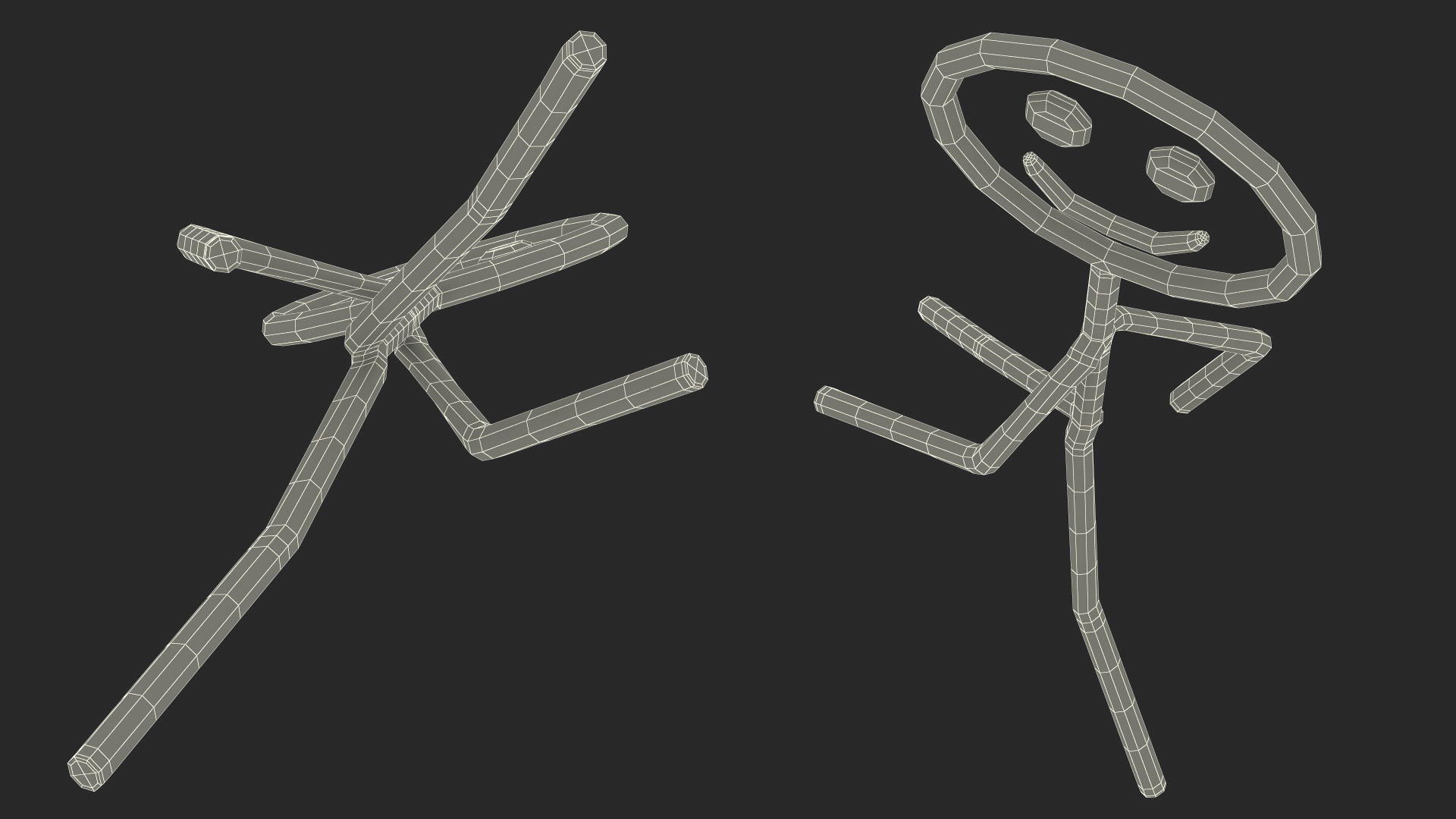 Cartoon Stickman Figure Walking Pose Black 3D