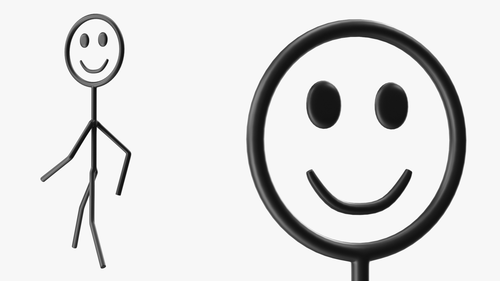 Cartoon Stickman Figure Walking Pose Black 3D