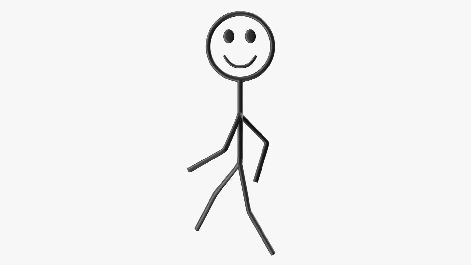Cartoon Stickman Figure Walking Pose Black 3D