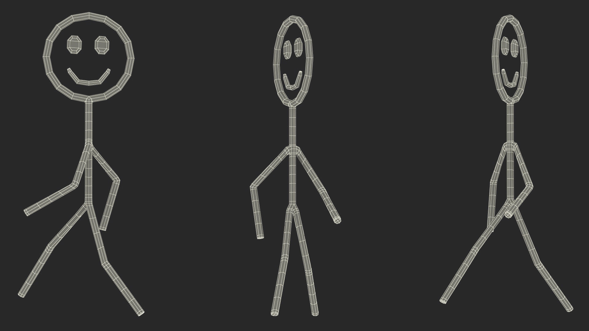Cartoon Stickman Figure Walking Pose Black 3D