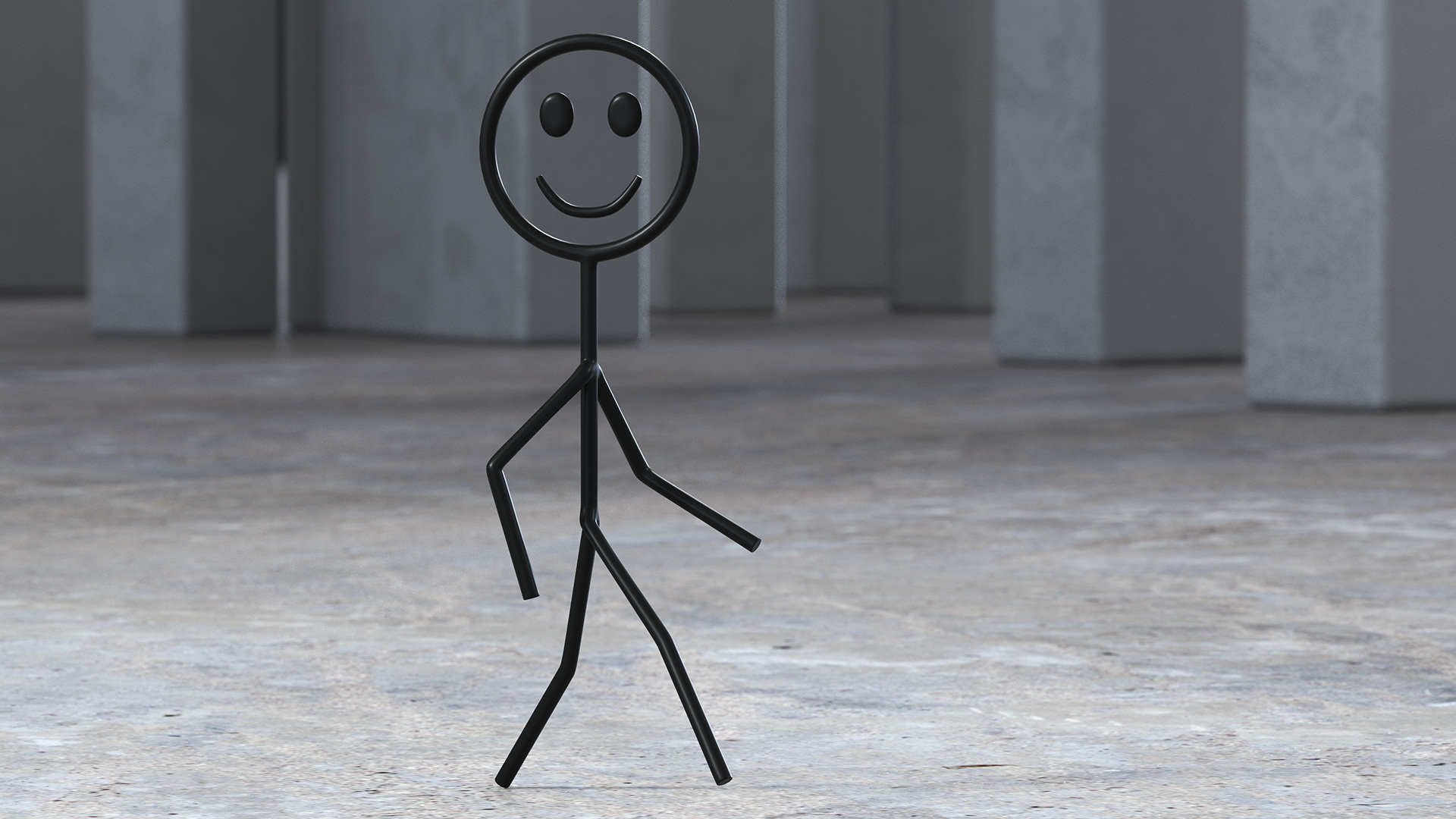 Cartoon Stickman Figure Walking Pose Black 3D