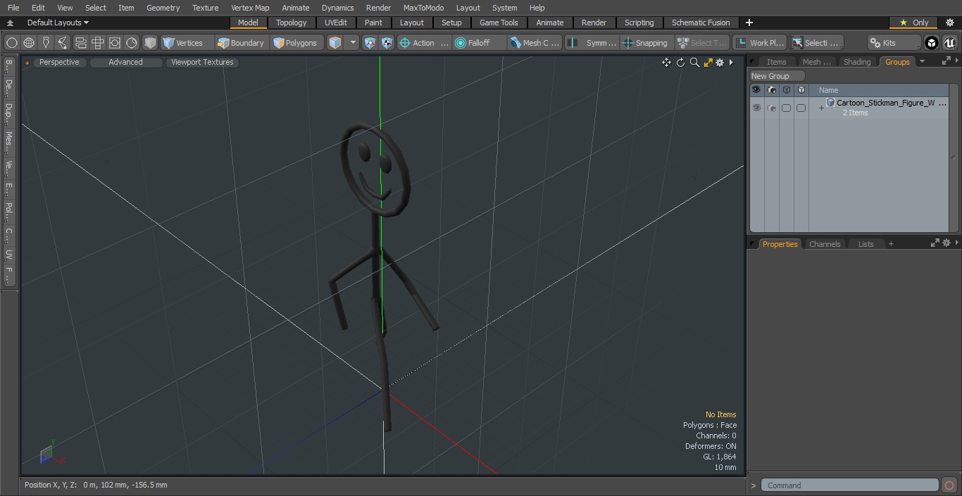 Cartoon Stickman Figure Walking Pose Black 3D