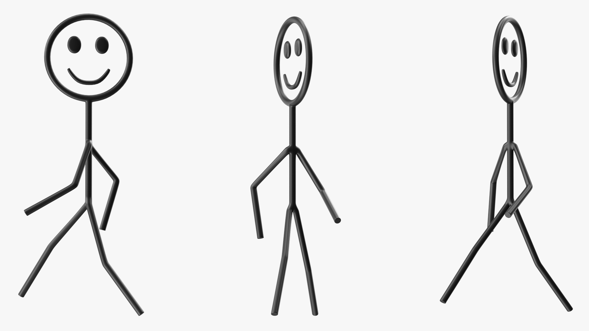 Cartoon Stickman Figure Walking Pose Black 3D