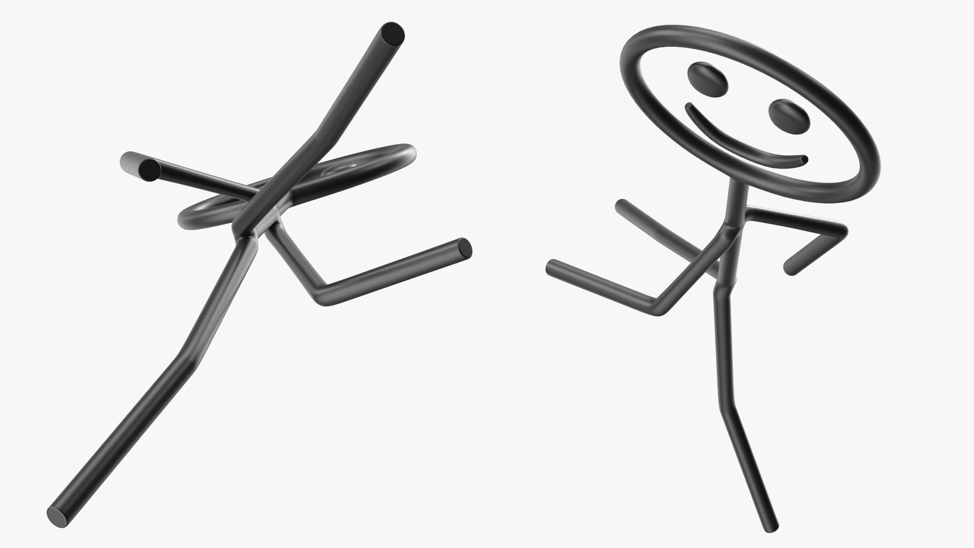 Cartoon Stickman Figure Walking Pose Black 3D