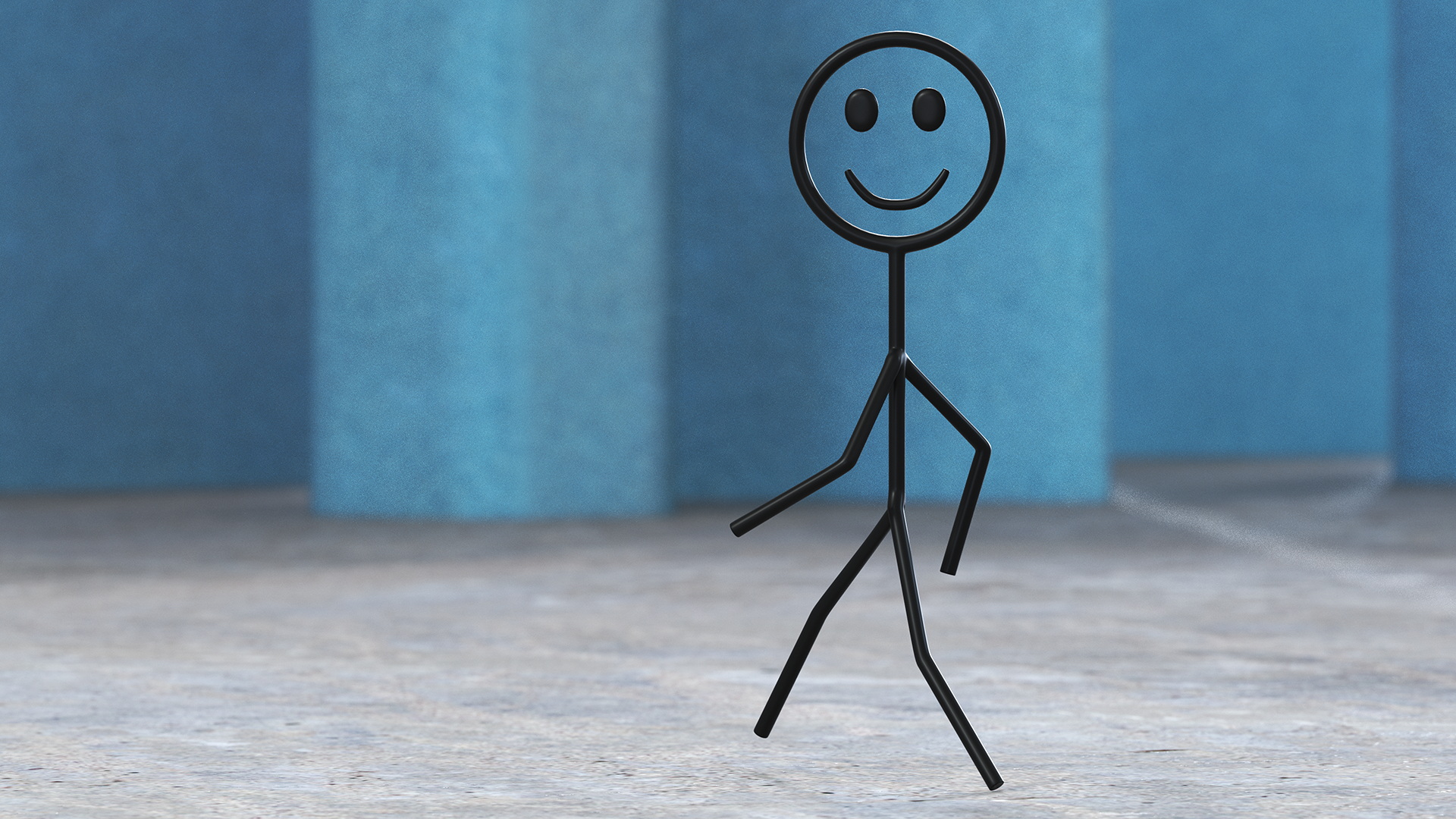 Cartoon Stickman Figure Walking Pose Black 3D