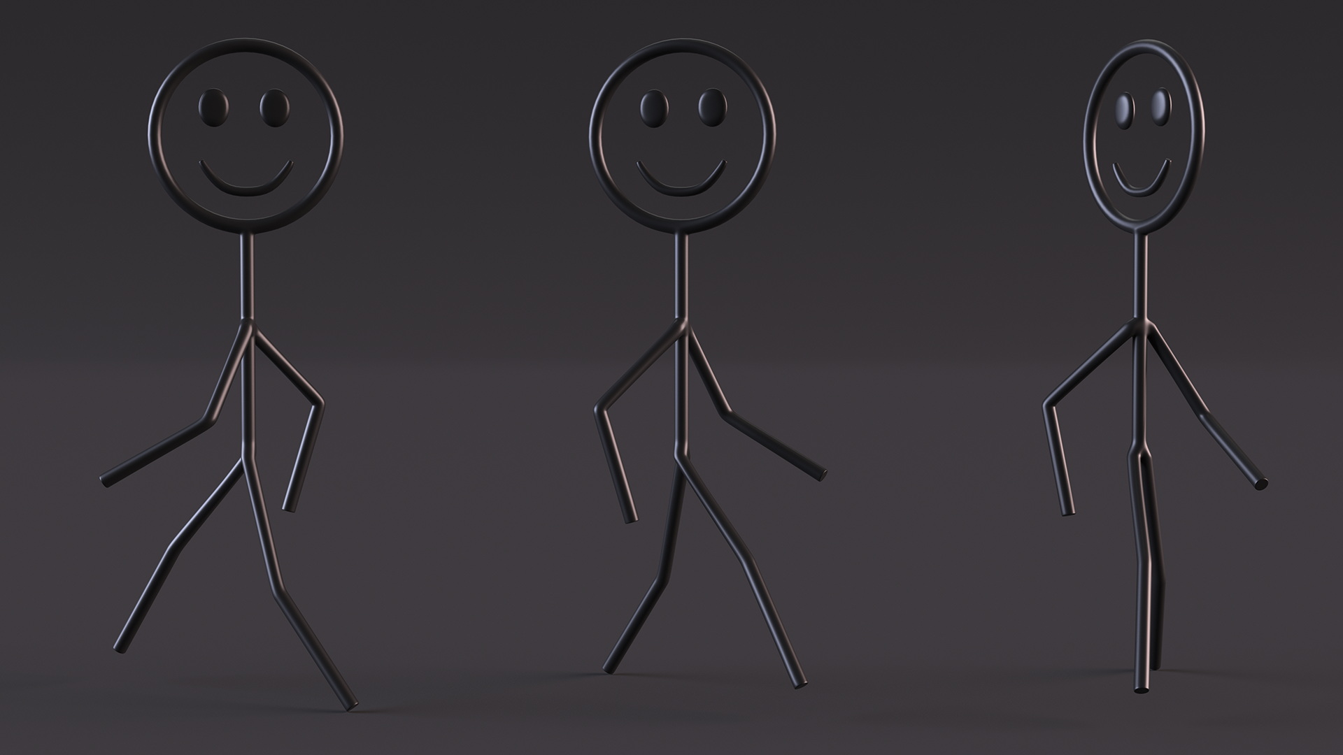 Cartoon Stickman Figure Walking Pose Black 3D