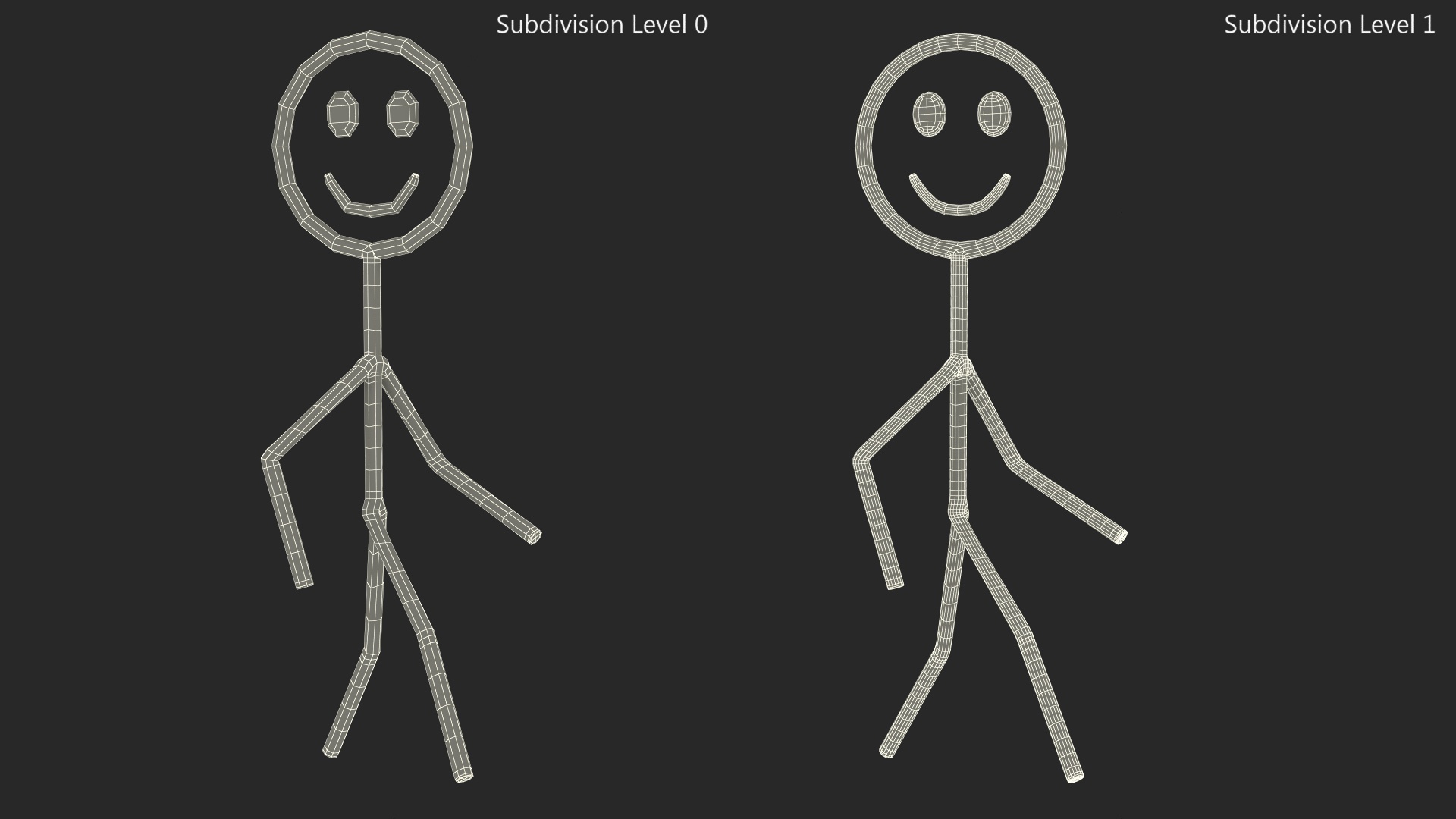 Cartoon Stickman Figure Walking Pose Black 3D