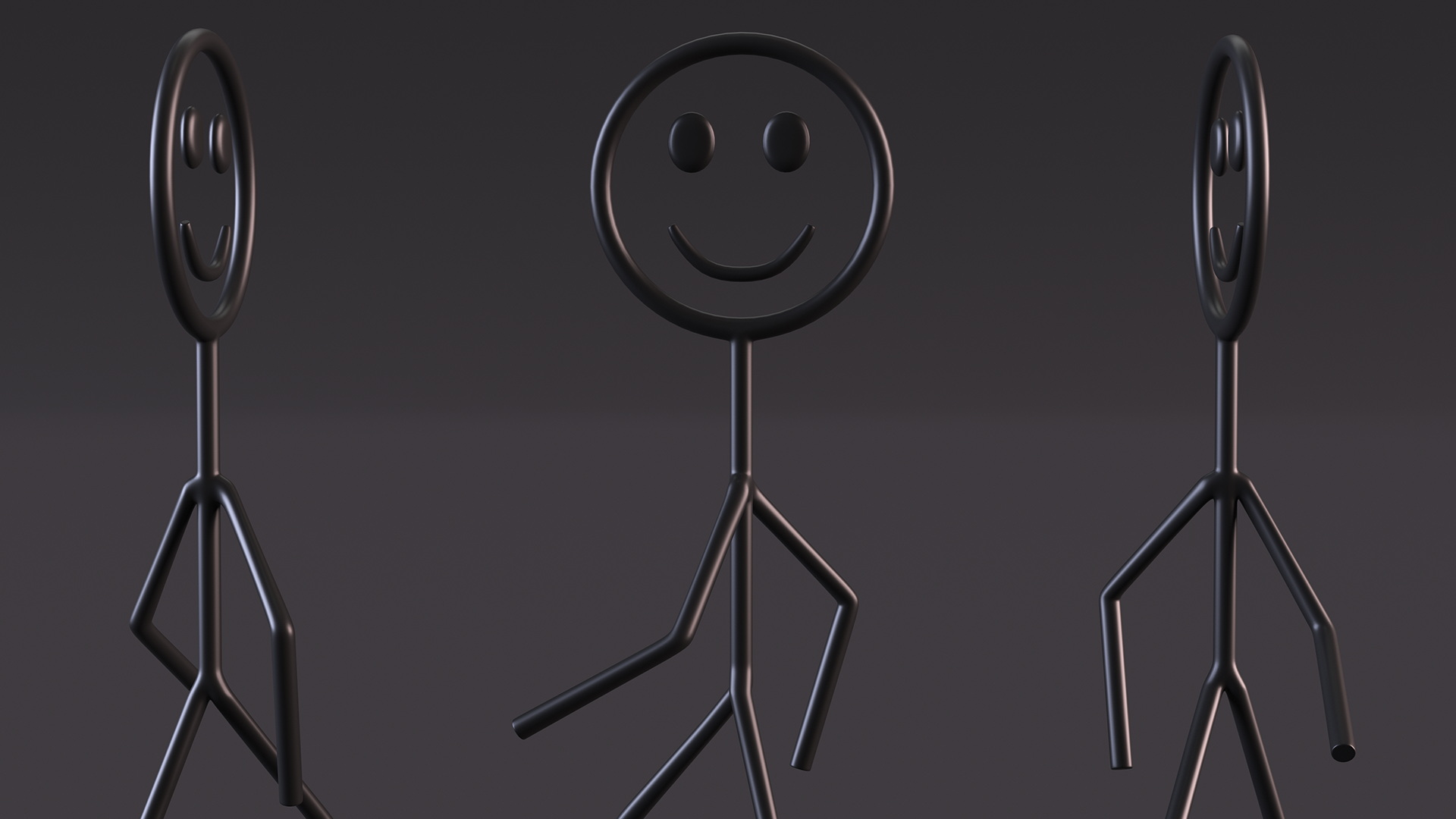Cartoon Stickman Figure Walking Pose Black 3D