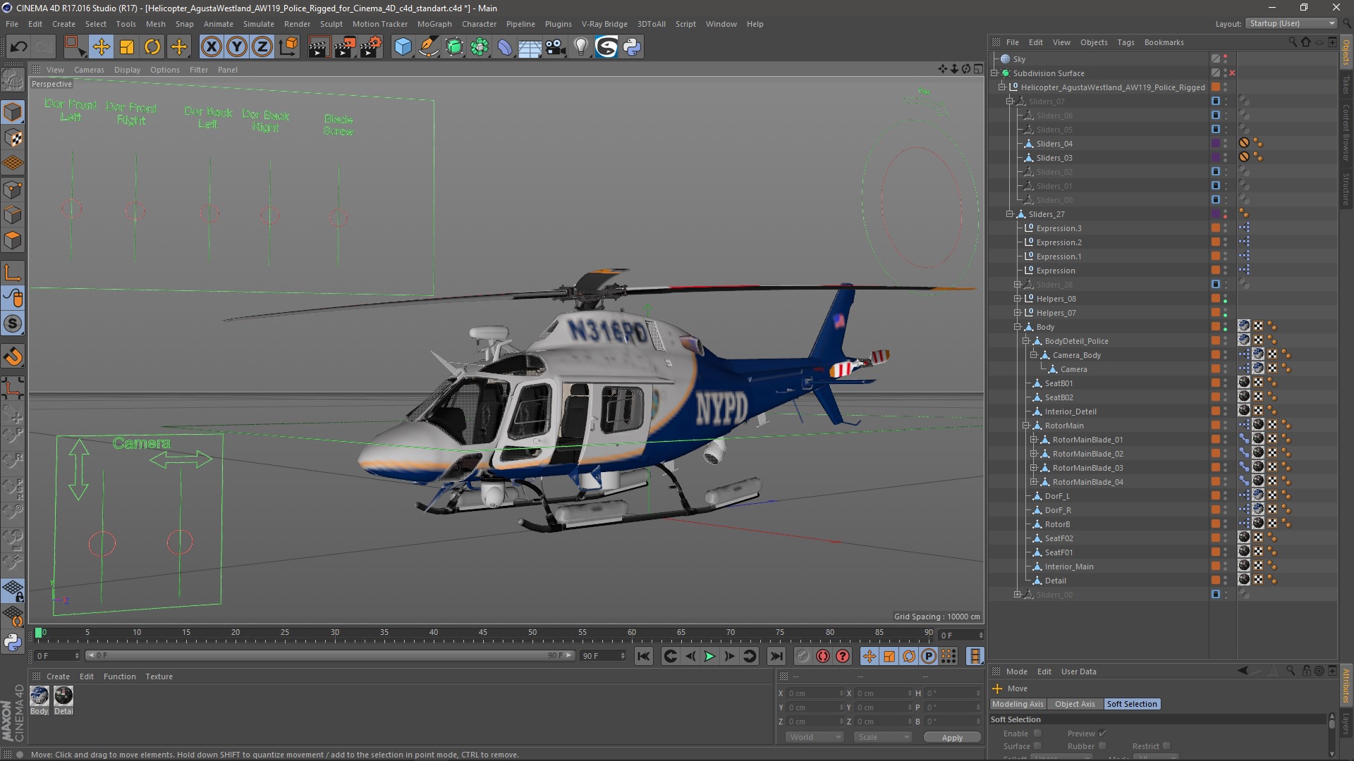 Helicopter AgustaWestland AW119 Police Rigged for Cinema 4D 3D model