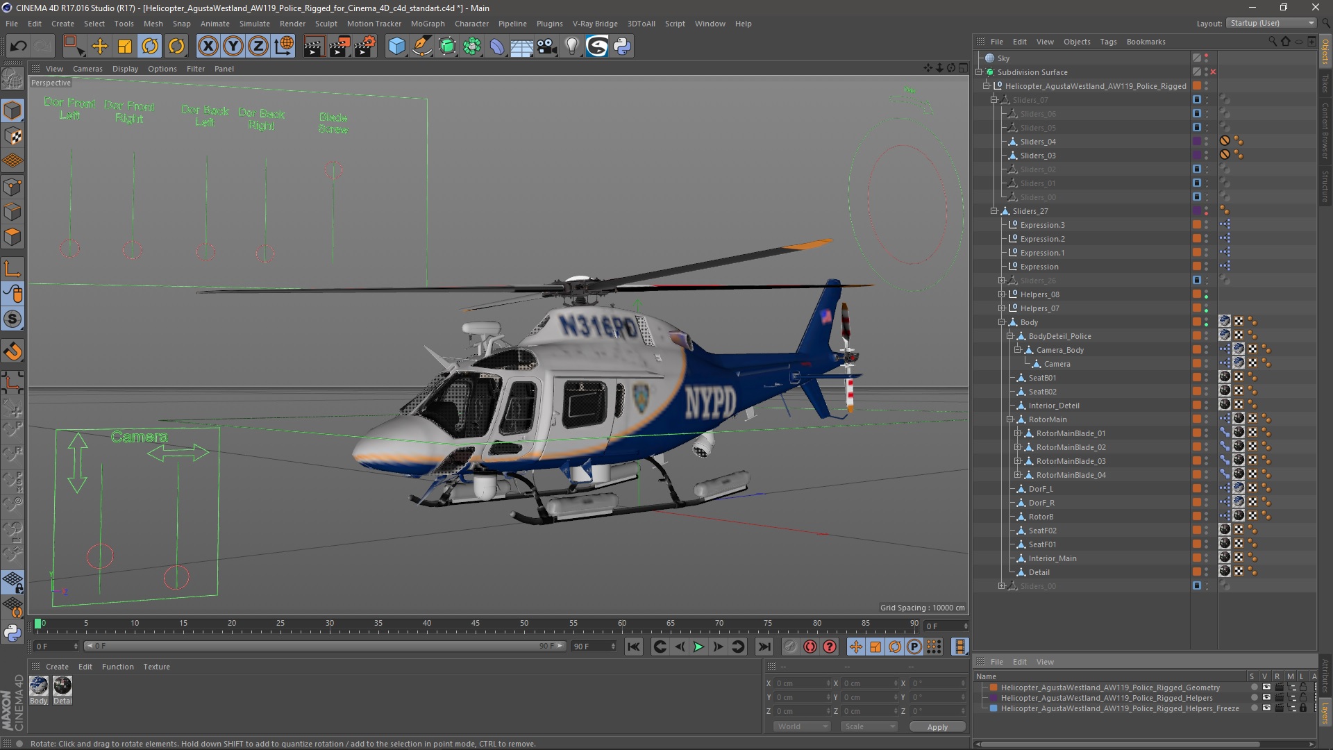Helicopter AgustaWestland AW119 Police Rigged for Cinema 4D 3D model