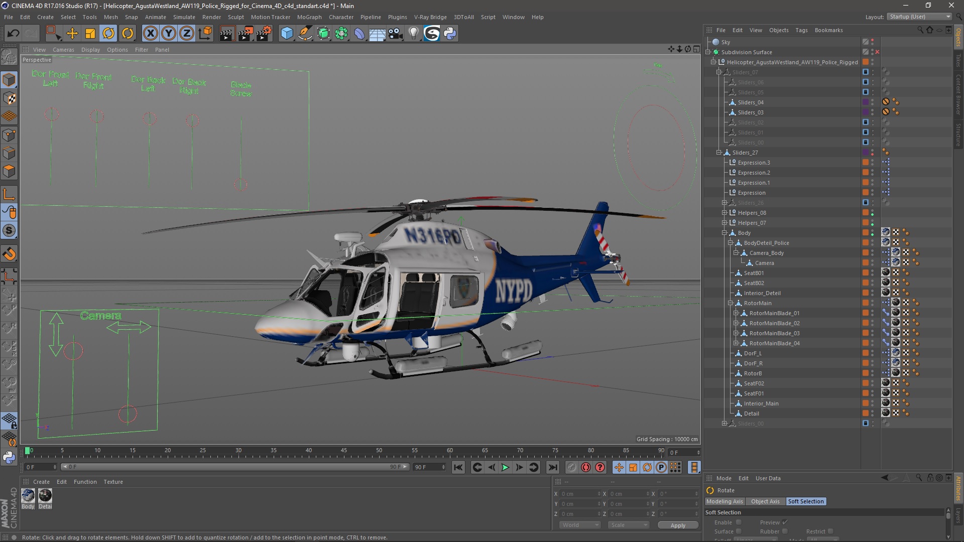 Helicopter AgustaWestland AW119 Police Rigged for Cinema 4D 3D model
