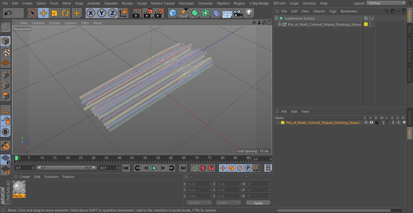 3D model Pile of Multi Colored Striped Drinking Straws