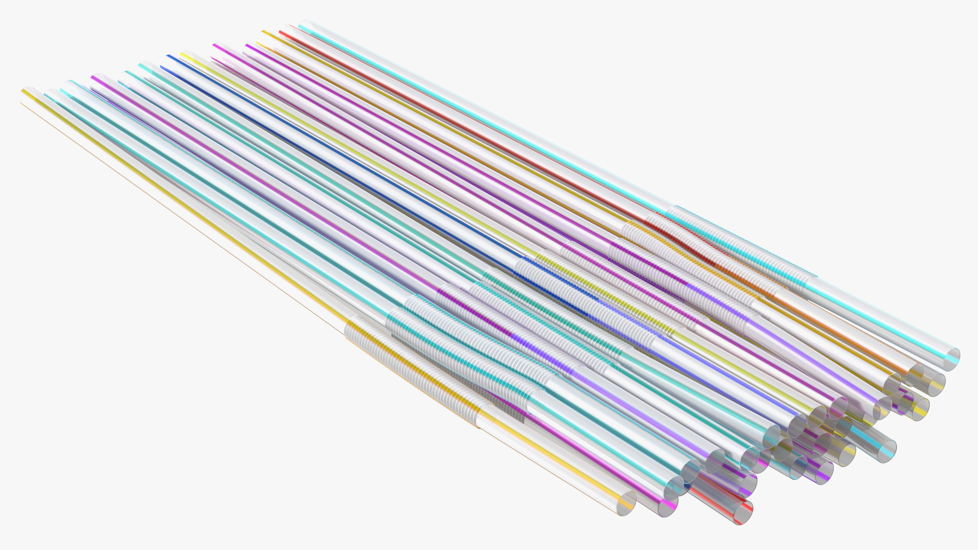 3D model Pile of Multi Colored Striped Drinking Straws