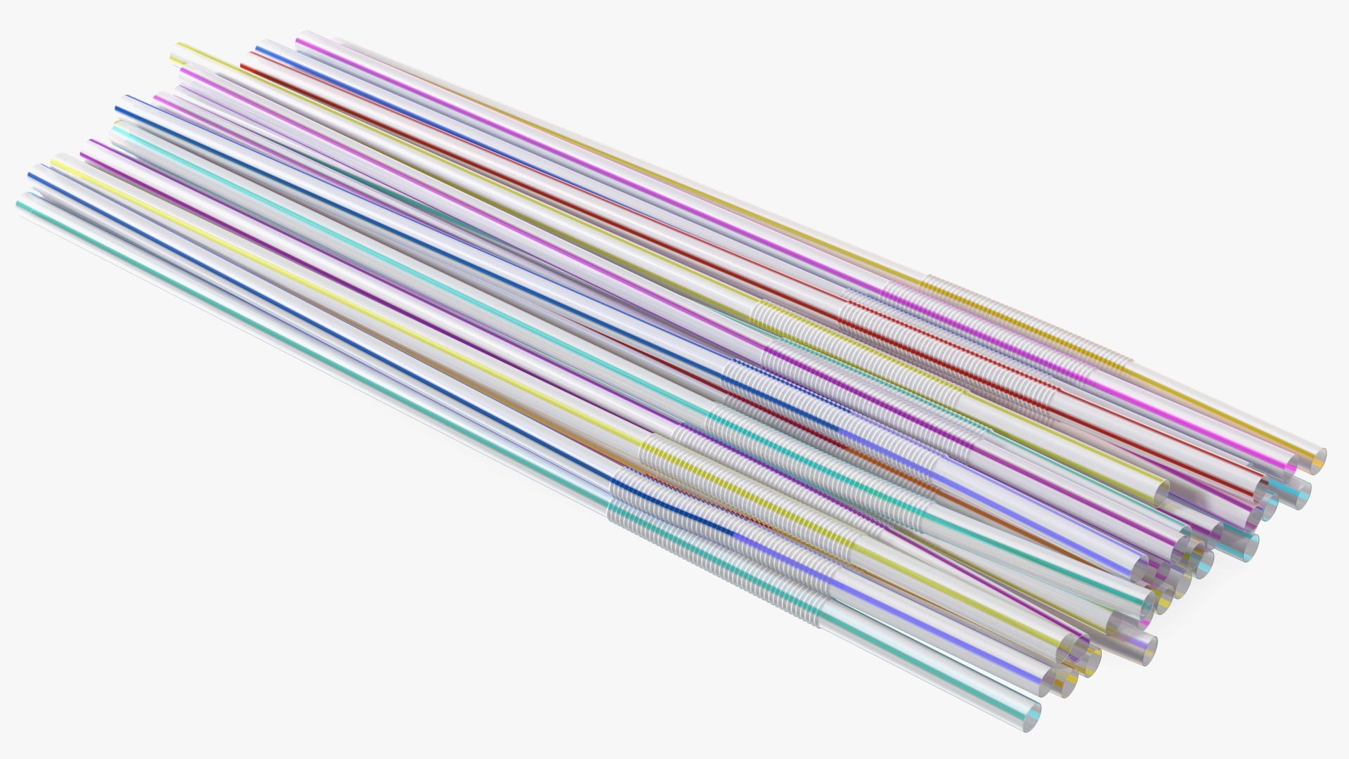 3D model Pile of Multi Colored Striped Drinking Straws