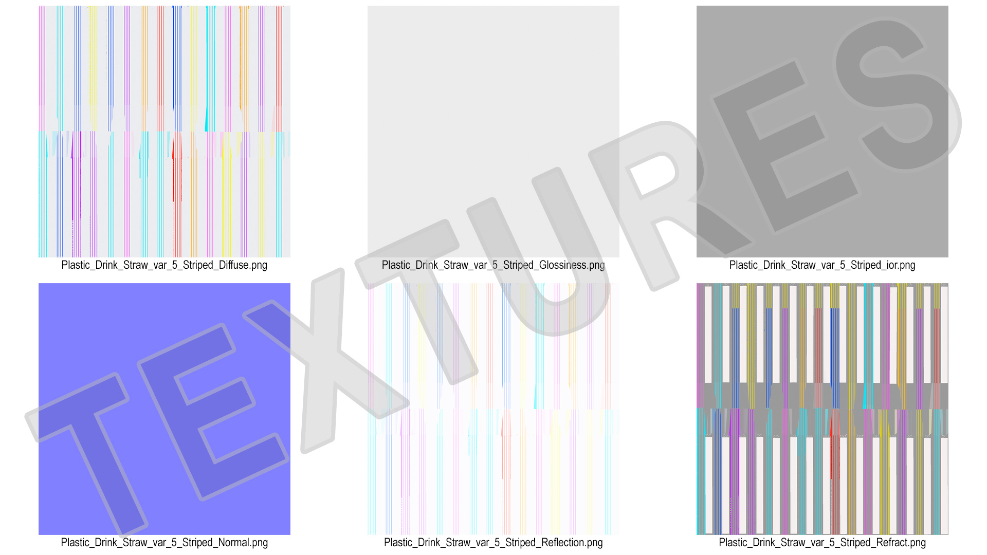3D model Pile of Multi Colored Striped Drinking Straws