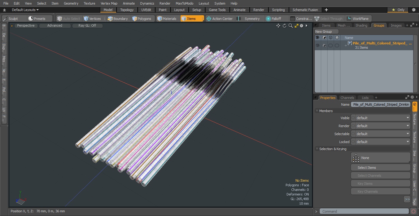 3D model Pile of Multi Colored Striped Drinking Straws