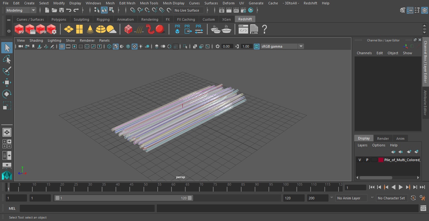 3D model Pile of Multi Colored Striped Drinking Straws