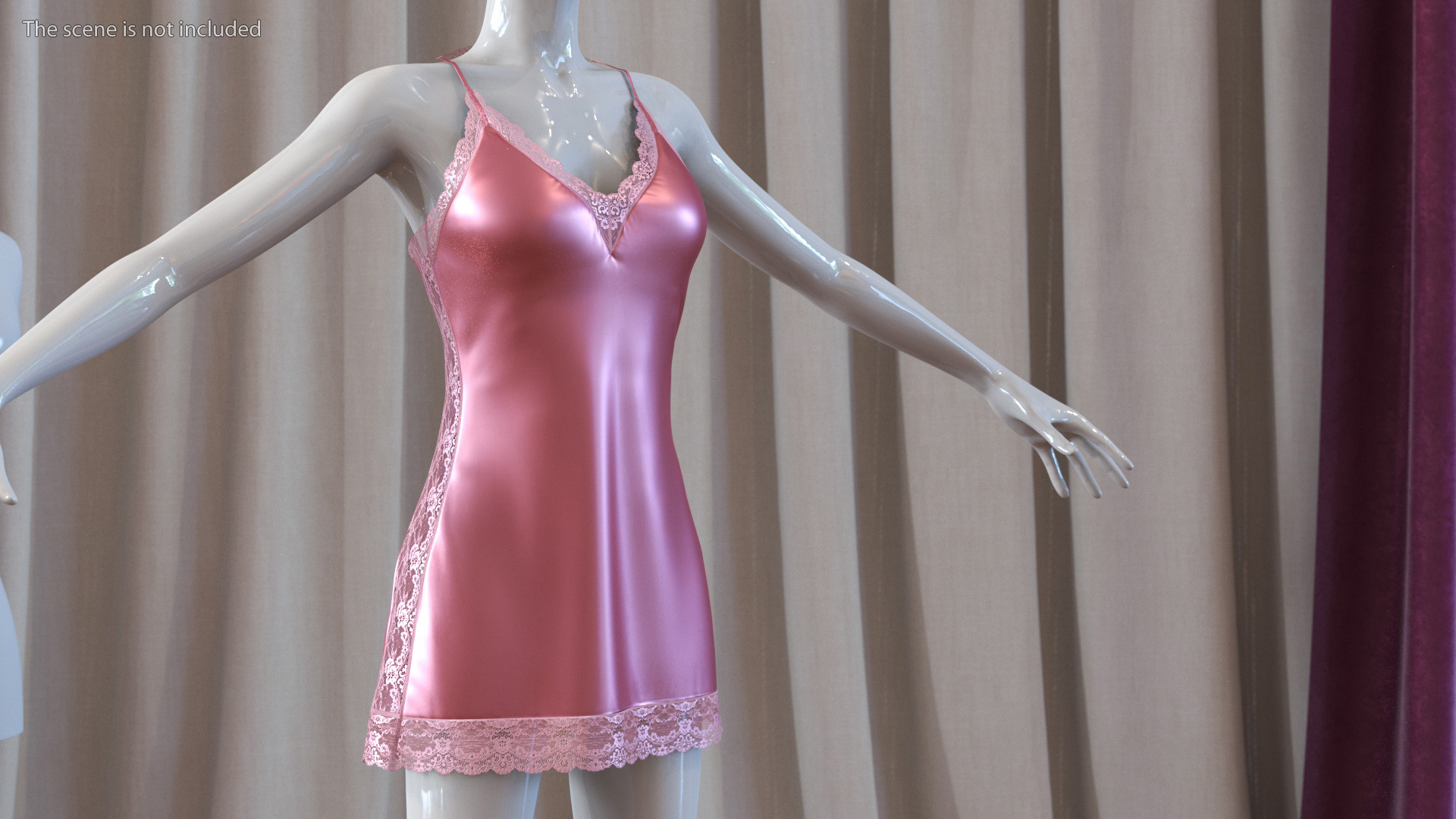 Women Silk Nightgown Rose Red 3D model