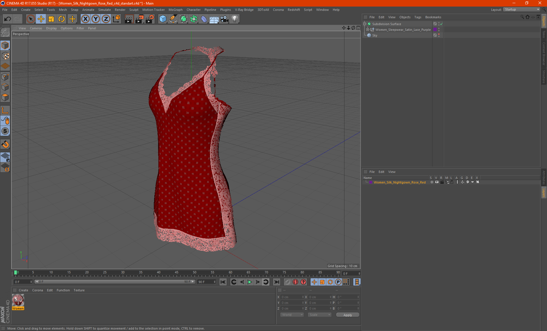Women Silk Nightgown Rose Red 3D model